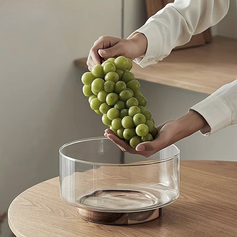Edged Glass Bowl with Wooden Base
