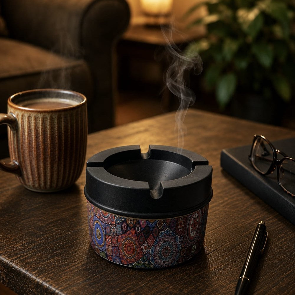 Metal Ashtray with Plastic Cover