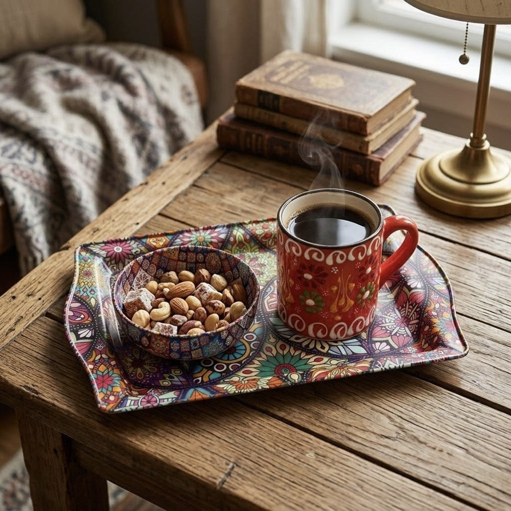 Metal Printed Tray with Mug & Bowl Set | Full House Lebanon