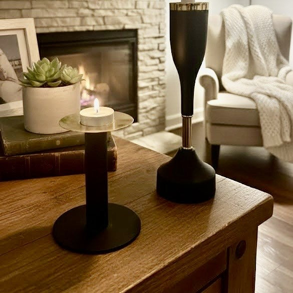 Black & Gold Modern Metal Candle Holder | Full House Lebanon