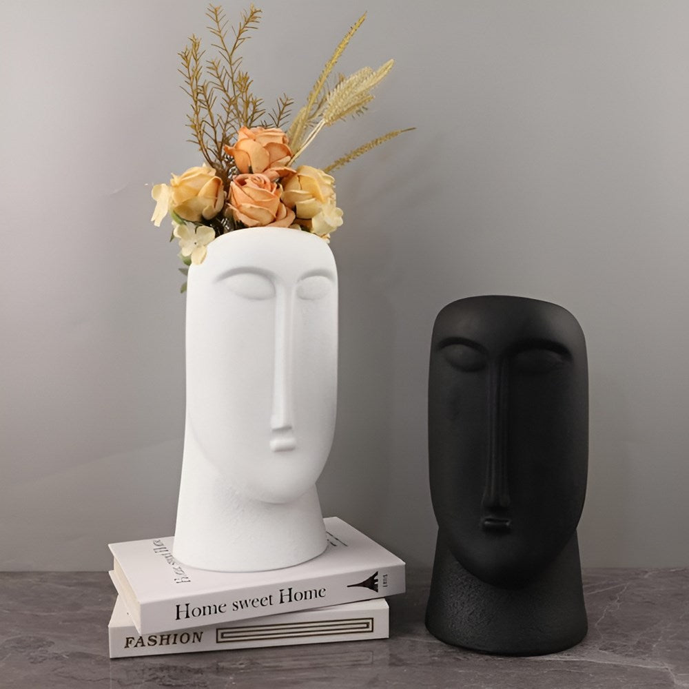 Long Face Ceramic Flower Vase - Black | Full House Lebanon