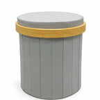 Round Storage Ottoman with a Removable Wooden Lid Top