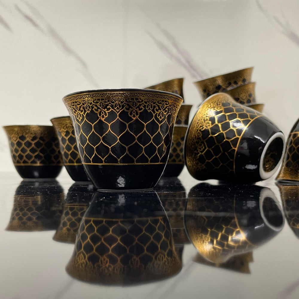 Shaffeh Black & Gold Coffee Cup Set (Dozen) | Full House Lebanon