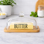 Glass Butter Dish with Wooden Base | Full House Lebanon