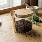Square Glass Jar With Bamboo Lid & Spoon