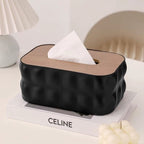 Embossed Plastic Tissue Box  with Wooden Lid