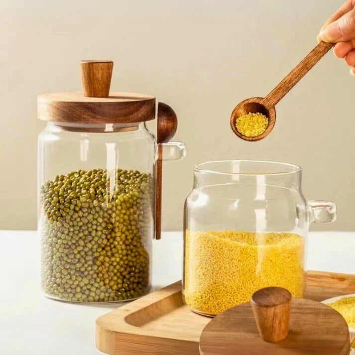 Glass Jar with Acacia Wood Lid & Spoon | Full House Lebanon