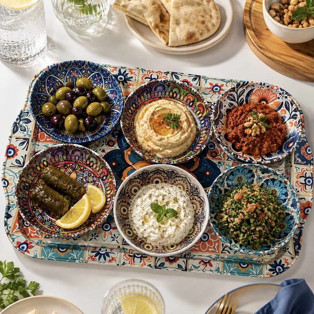 Rectangular Printed Serving Tray with 6 Bowls | Full House Lebanon