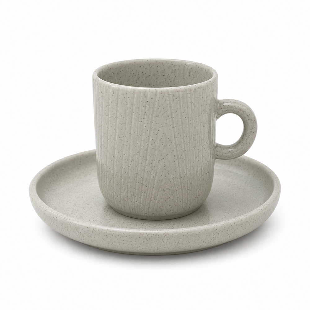 Modern Speckled Porcelain Espresso Cup & Saucer Set