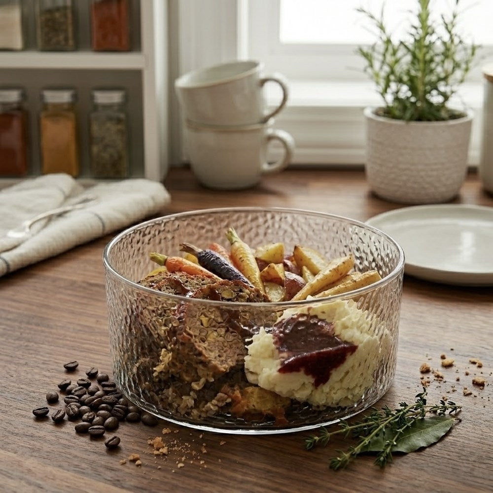 Textured Glass Storage Container with Wooden Lid