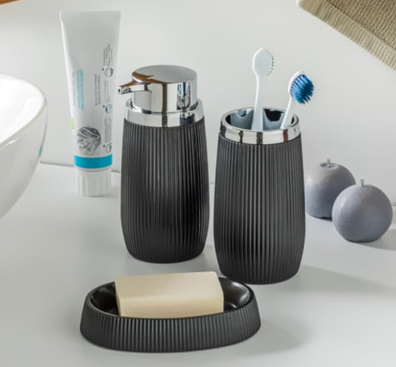 Oval Striped Soap Dish - Grey | Full House Lebanon