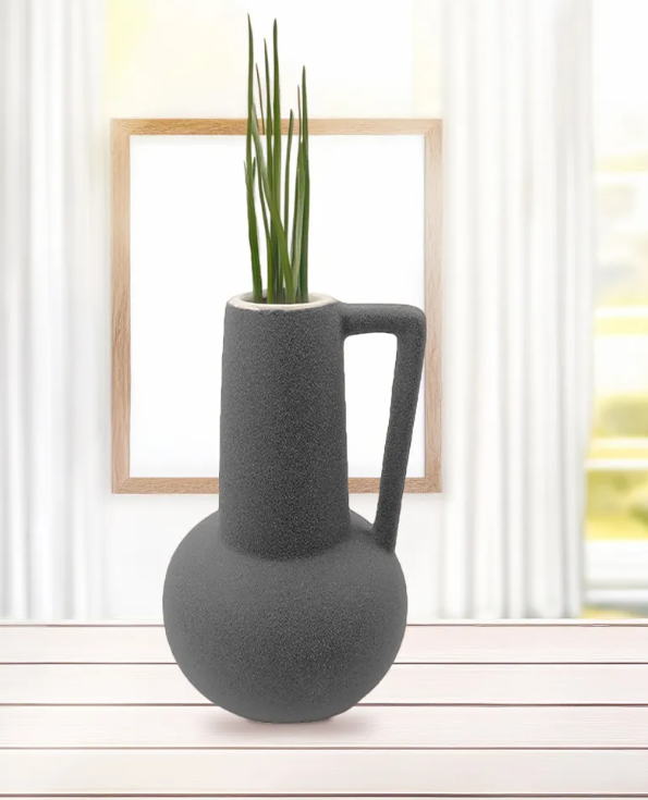 Ceramic Vase with Handle - Grey | Full House Lebanon