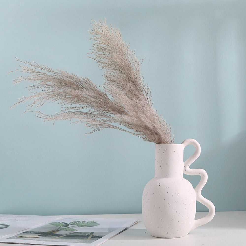 Ceramic Vase with Wavy-shaped Handle - Light Grey | Full House Lebanon
